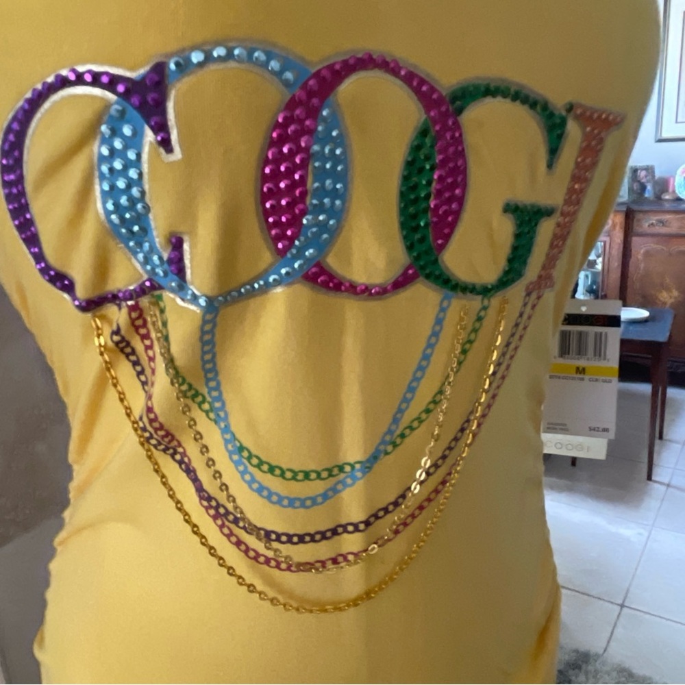 Coogi 3D Australia Women’s Tee Shirt Top Gold Chains Ruched Sides NWT VTG Sexy - Picture 2 of 13